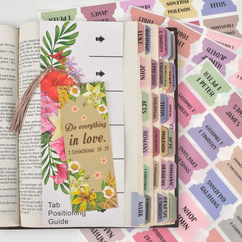 Spanish Bible Index Tabs New & Old Testament Tabs Matte Laminated Floral Design, Bible Journaling Supplies - 122 Pcs (Morandi)